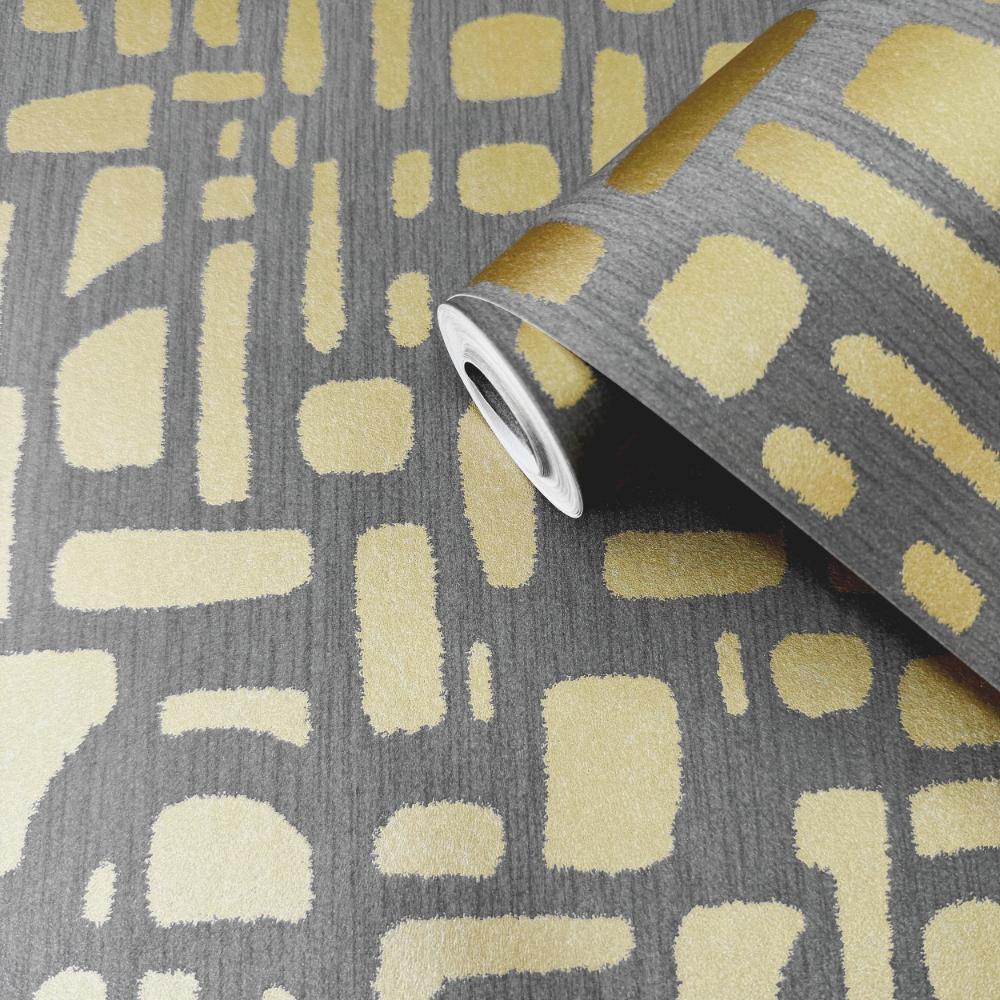 Zen Chunky Geo Wallpaper - Gold / Silver Grey - Galerie - DWP0364 - 03 - Premier Wallcovering