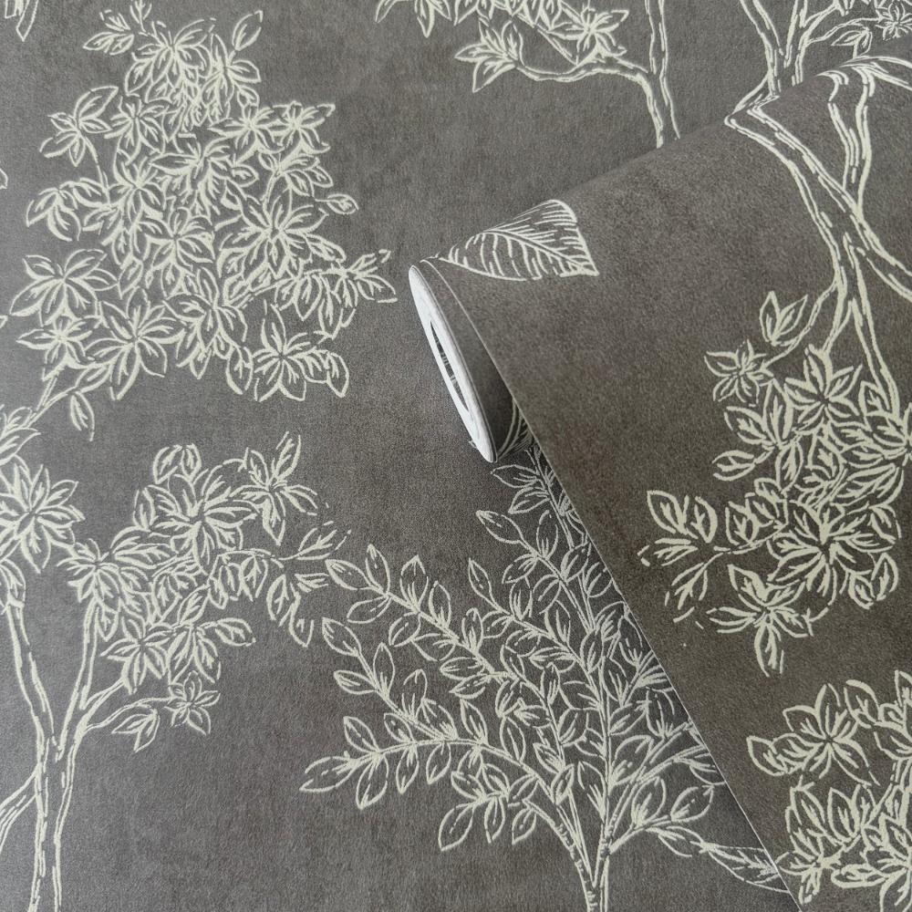 Zen Floating Foliage Wallpaper - Charcoal Grey - Galerie - DWP0361 - 05 - Premier Wallcovering