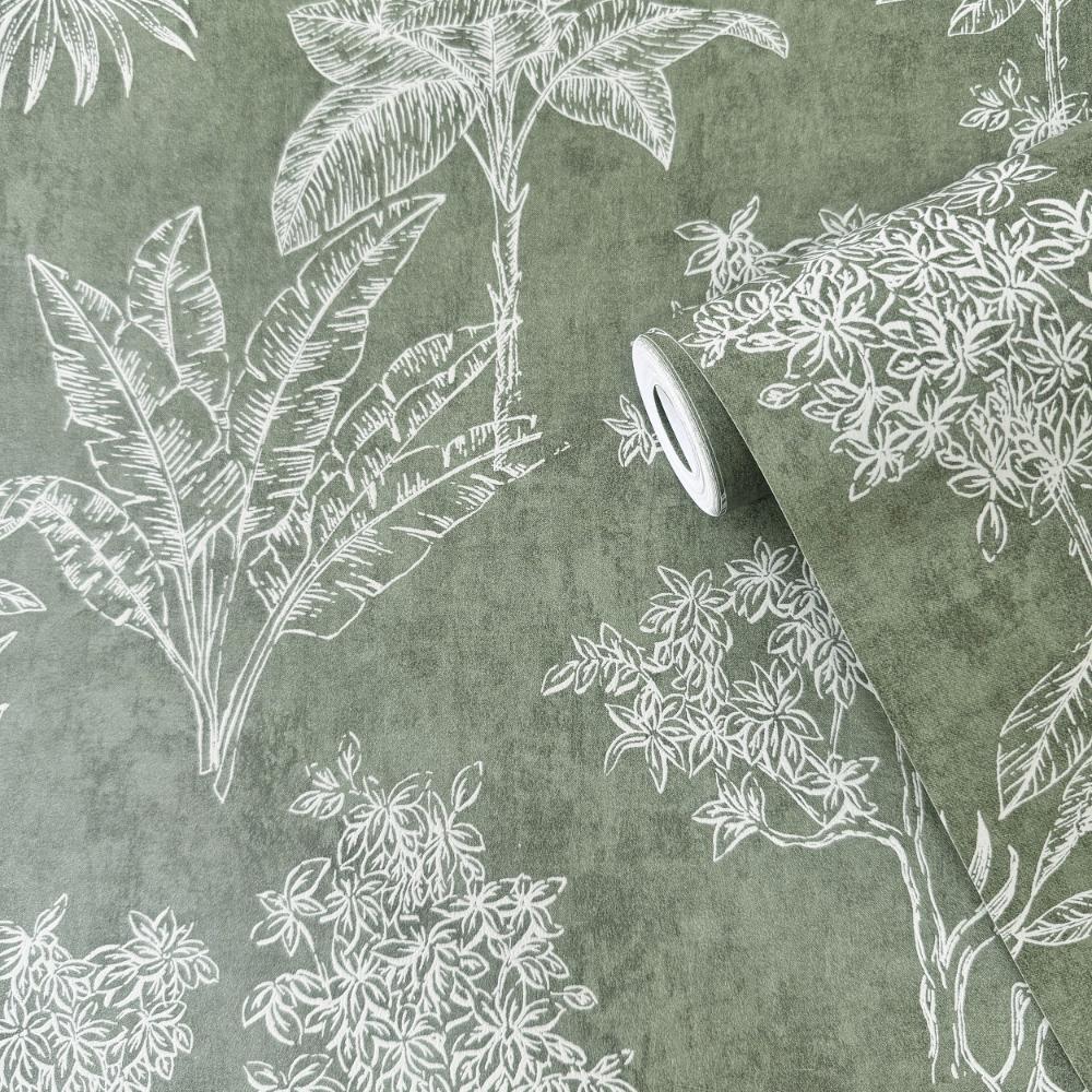 Zen Floating Foliage Wallpaper - Green - Galerie - DWP0361 - 01 - Premier Wallcovering