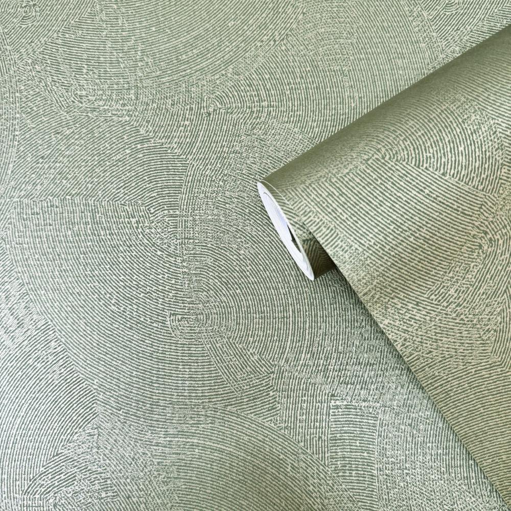Zen Plaster Fan Wallpaper - Gold / Green - Galerie - DWP0366 - 01 - Premier Wallcovering