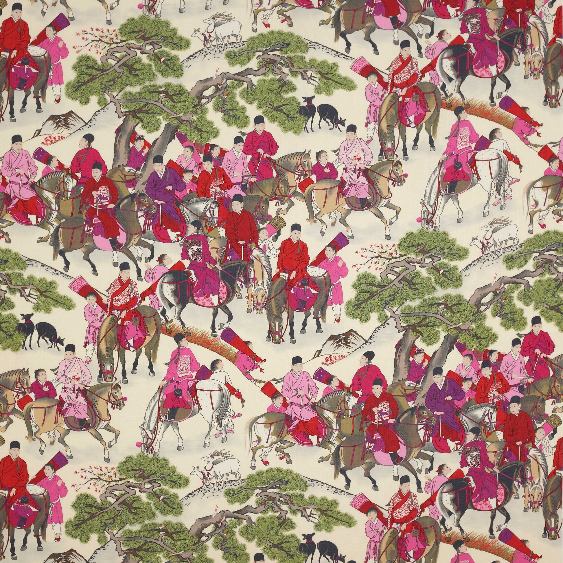 Les Cavaliers Lin Fabric - Pink