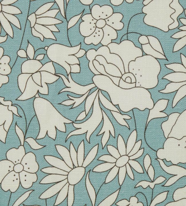 Poppy Meadow in Landsdowne Linen Fabric - Teal 