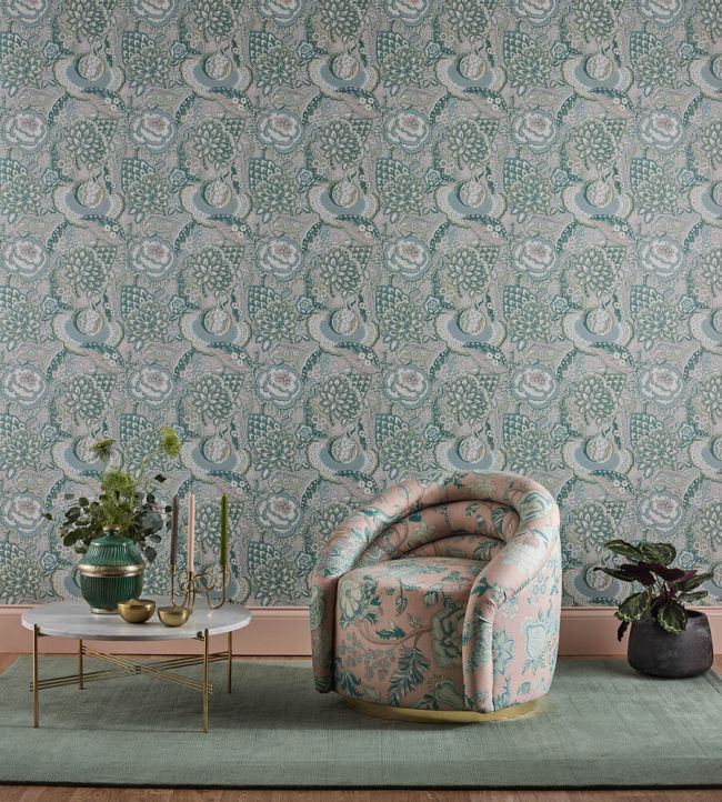 Palampore Trail in Landsdowne Linen Room Fabric - Pink