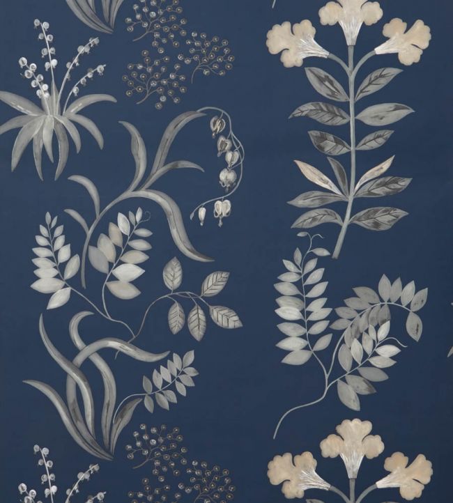 Botanical Stripe Wallpaper - Blue - Liberty