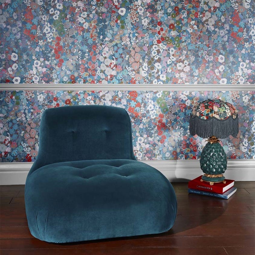 HOLLYHOCKS Room Wallpaper - Blue