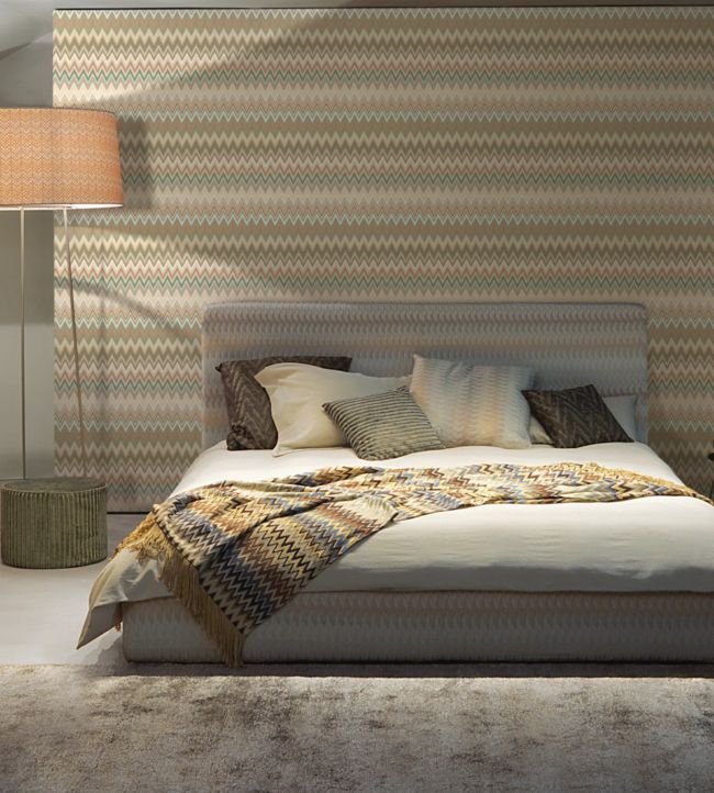 Zig Zag Multicolore Room Wallpaper 2 - Cream