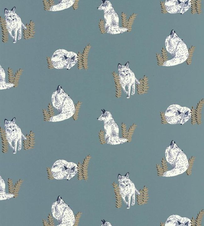 Counting Fox Wallpaper - Teal 