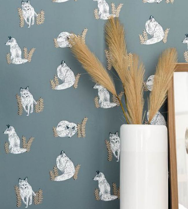 Counting Fox Room Wallpaper - Teal