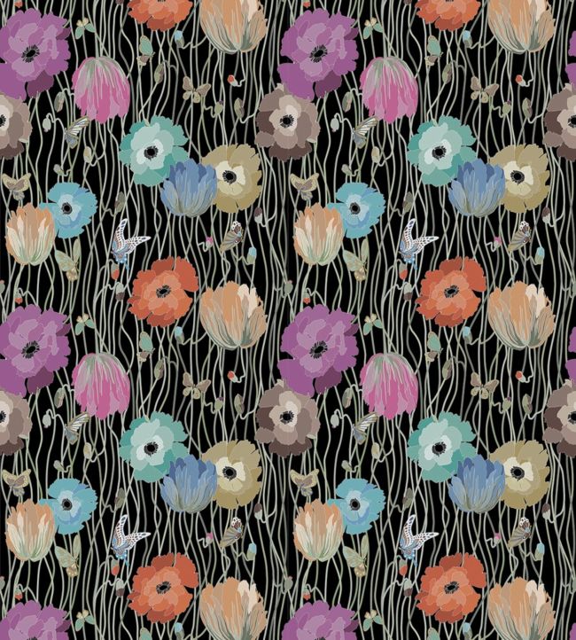 Poppies Wallpaper - Black