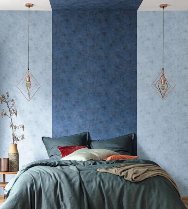 Uni Metalises Room Wallpaper - Blue