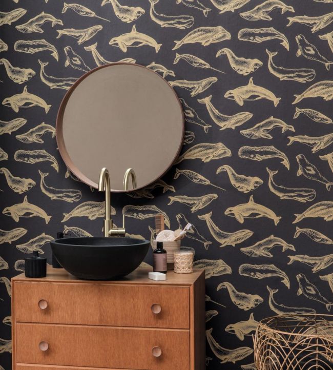 Whale Done Room Wallpaper - Brown