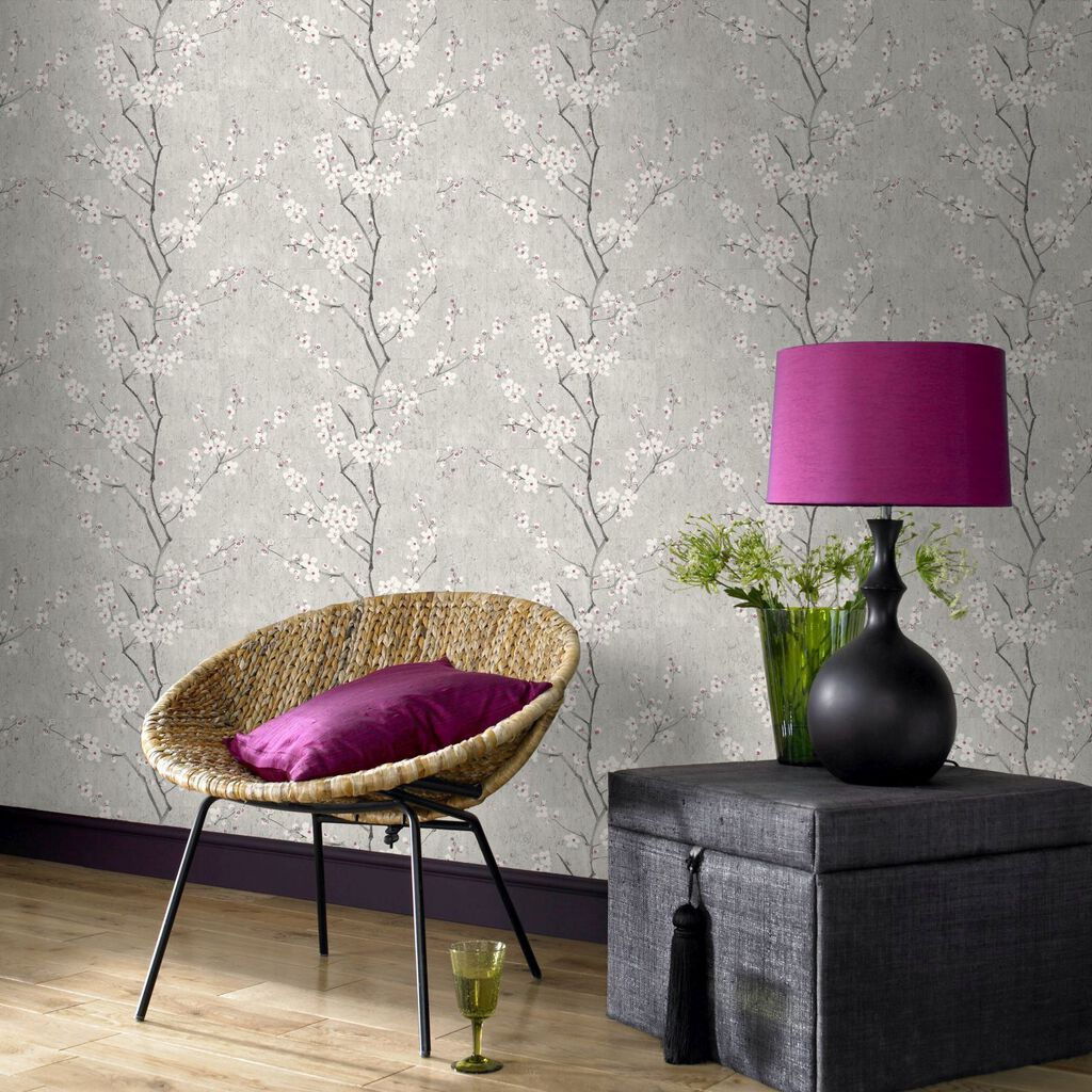 Soft Grey Sakura Room  Wallpaper 3 - Gray
