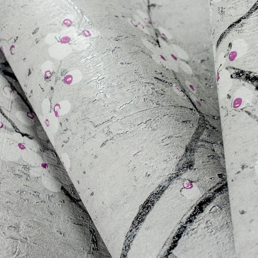 Soft Grey Sakura Room  Wallpaper - Gray