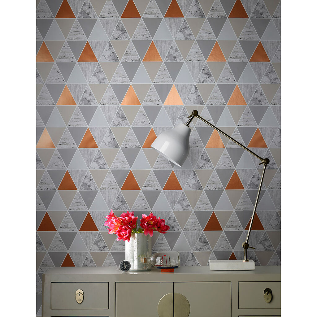 Copper Reflections Room Wallpaper - Gray