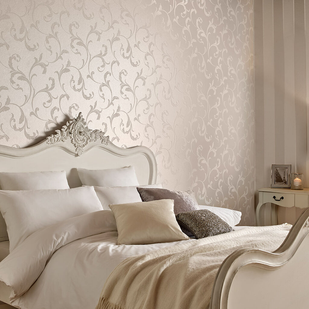 Baroque Bead Room Wallpaper - Cream