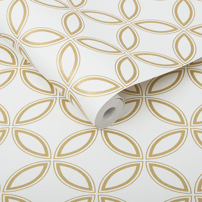 104065 - Eternity Wallpaper - White & Gold - Graham & Brown