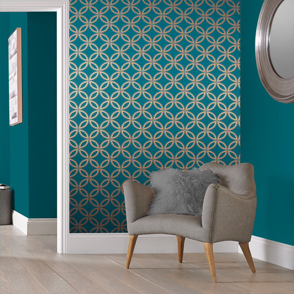 104068 - Eternity Wallpaper - Teal & Copper - Graham & Brown
