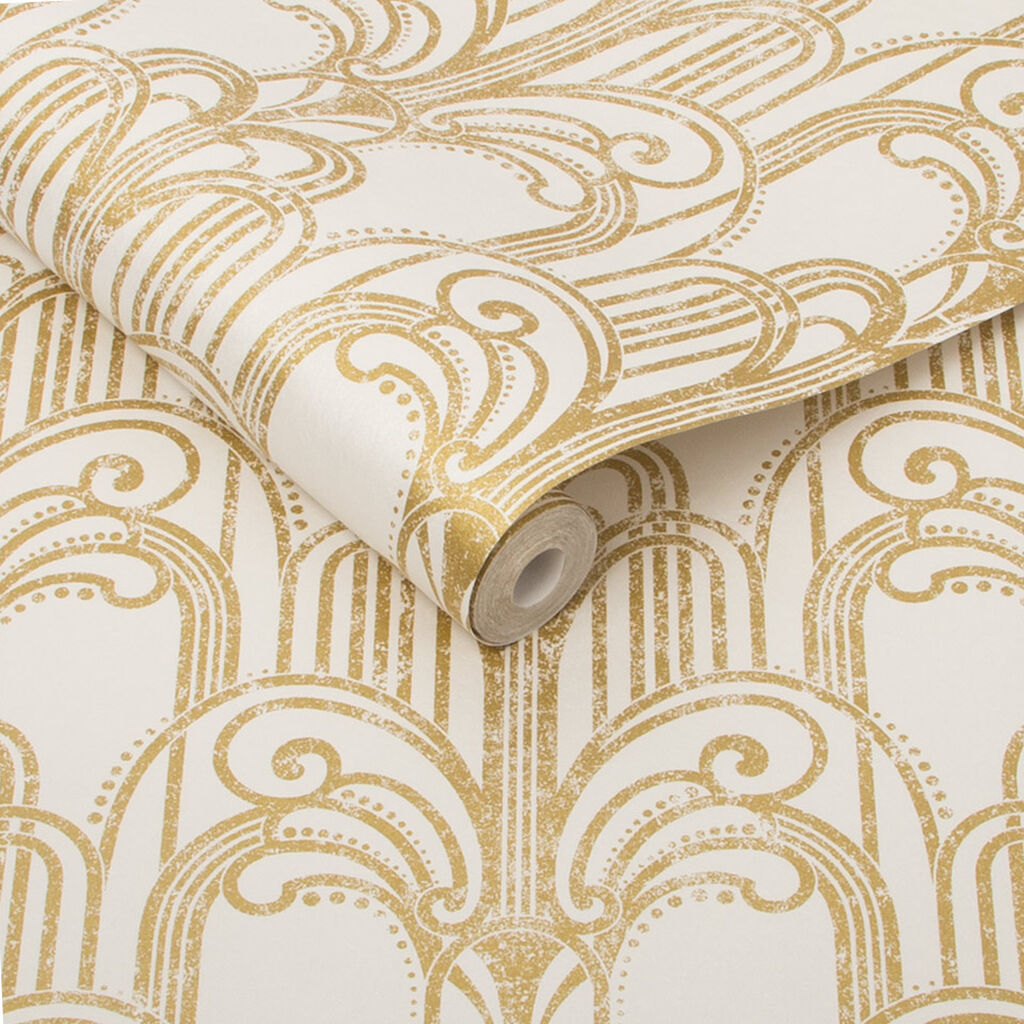 104296 - Art Deco Wallpaper - Gold & Pearl - Graham & Brown