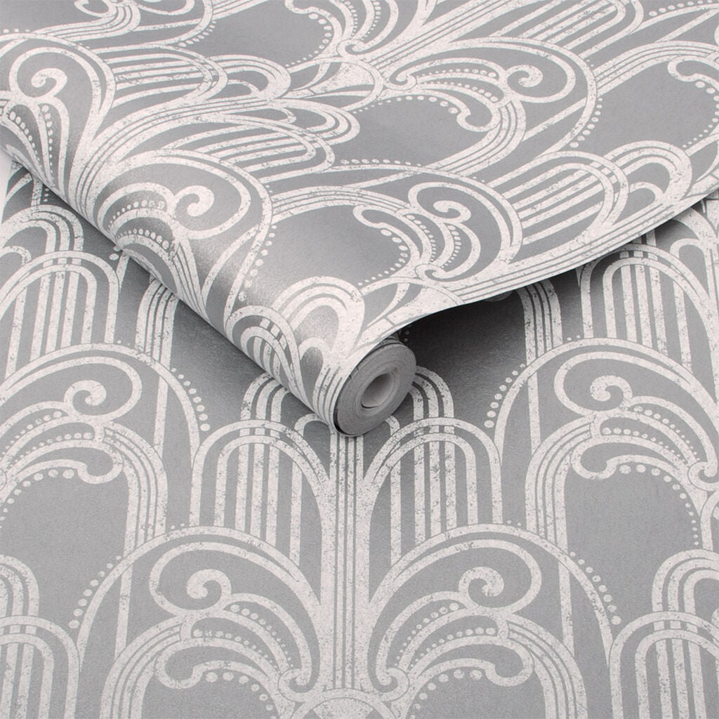 104297 - Art Deco Wallpaper - Silver - Graham & Brown