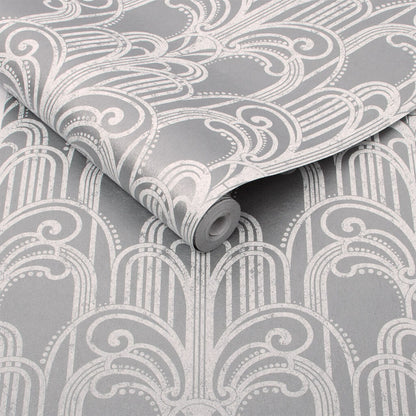 104297 - Art Deco Wallpaper - Silver - Graham & Brown