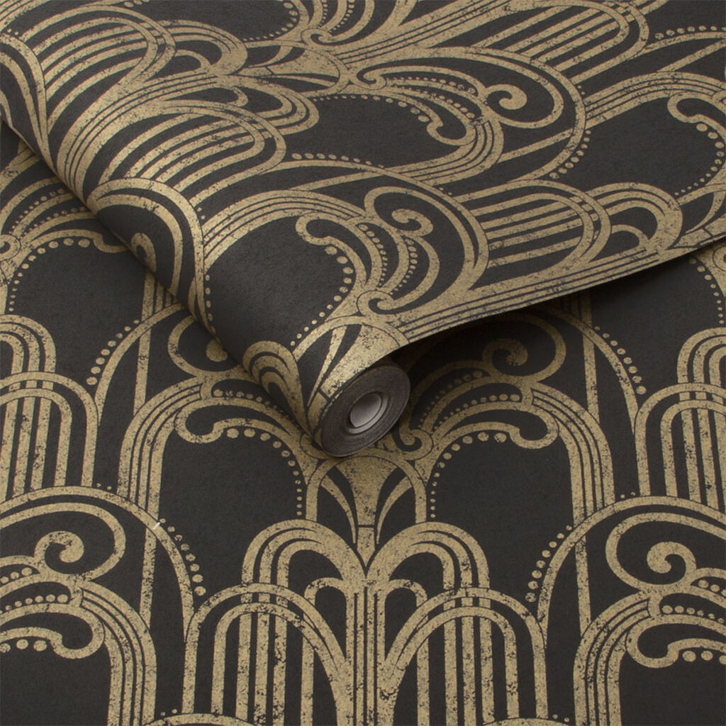 104299 - Art Deco Wallpaper - Black & Gold - Graham & Brown