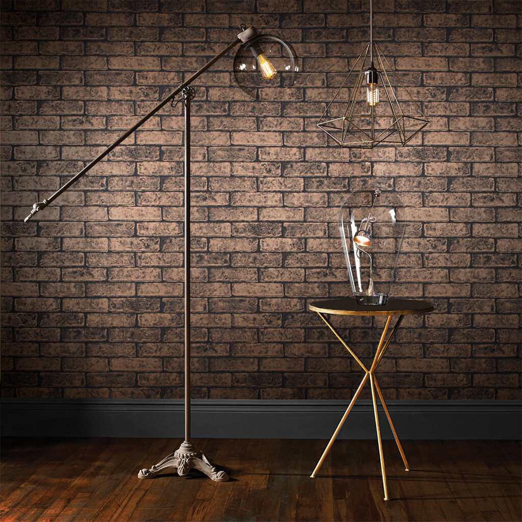 104383 - Metallic Brick Wallpaper - Bronze Black - Graham & Brown