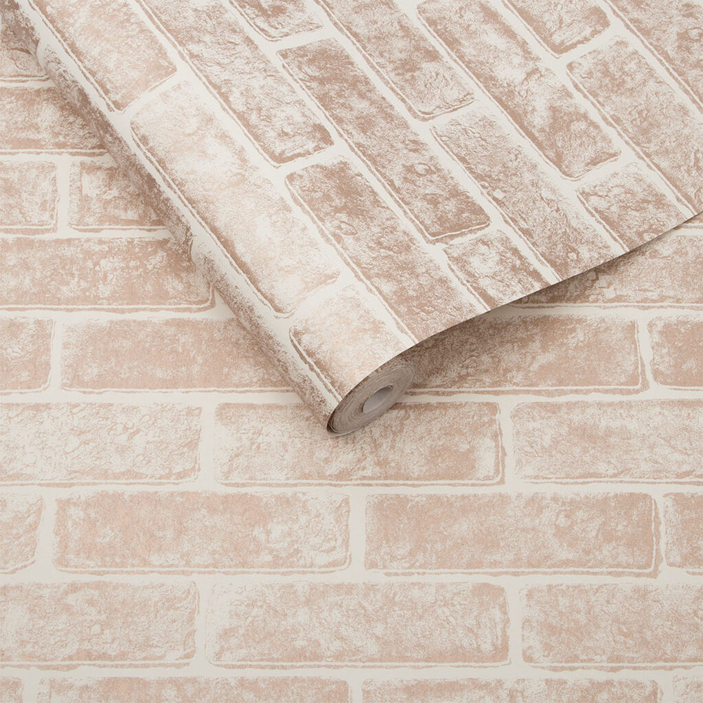 Metallic Brick Room Wallpaper - Pink