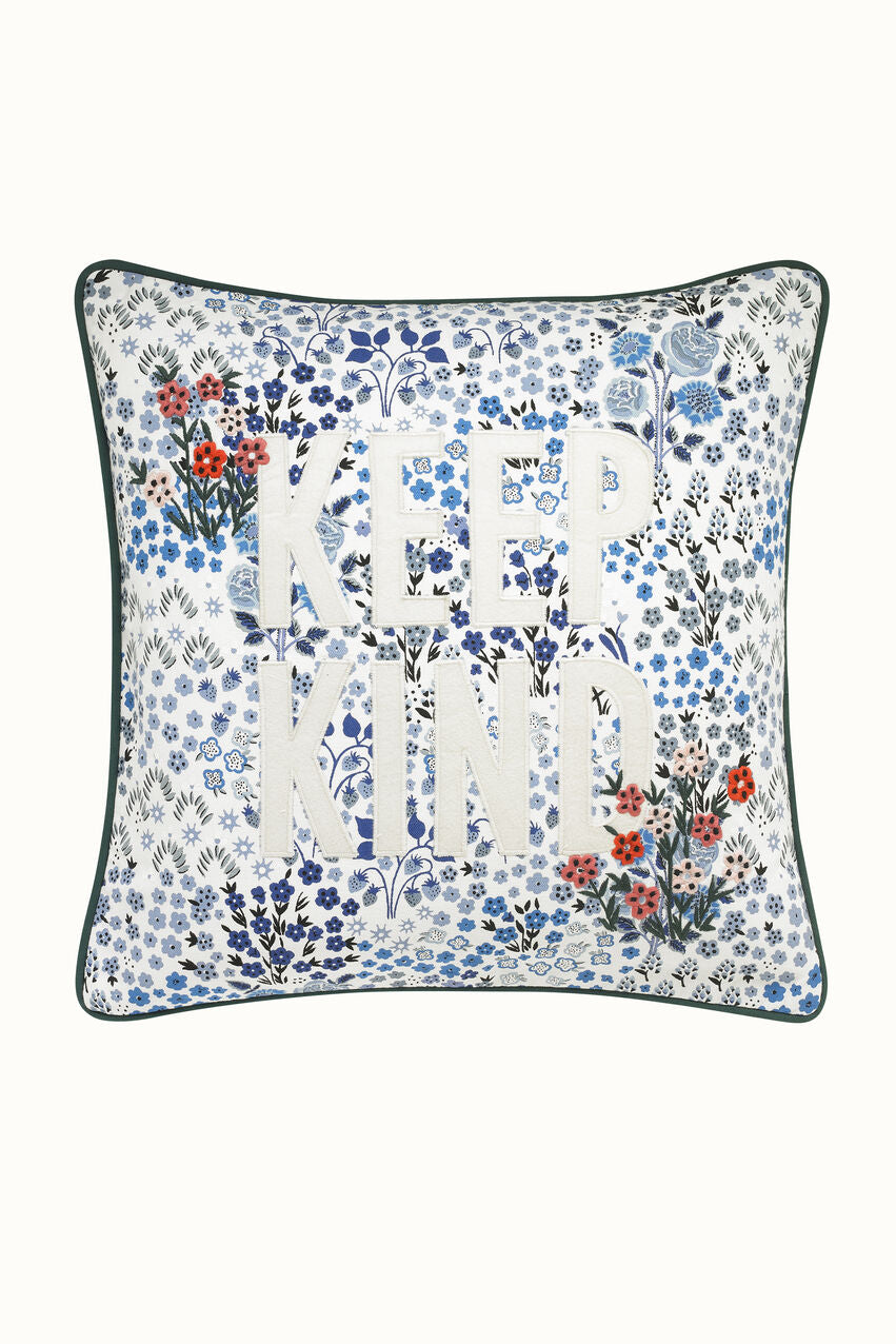 Artist Kingdom Ditsy Keep Kind Square Cushion - Blue