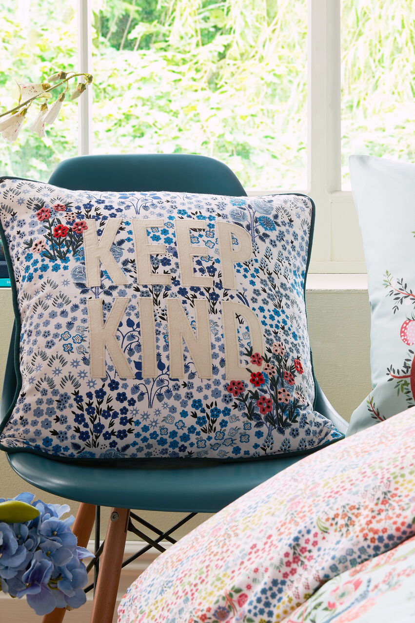 Artist Kingdom Ditsy Keep Kind Square Room Cushion - Blue