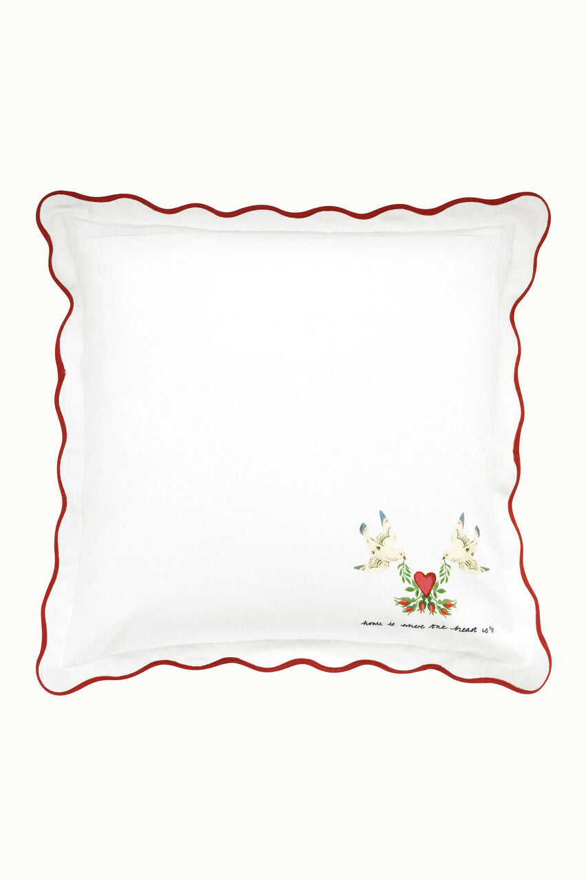 Strawberry Garden Embroidered Square Back Cushion - Red
