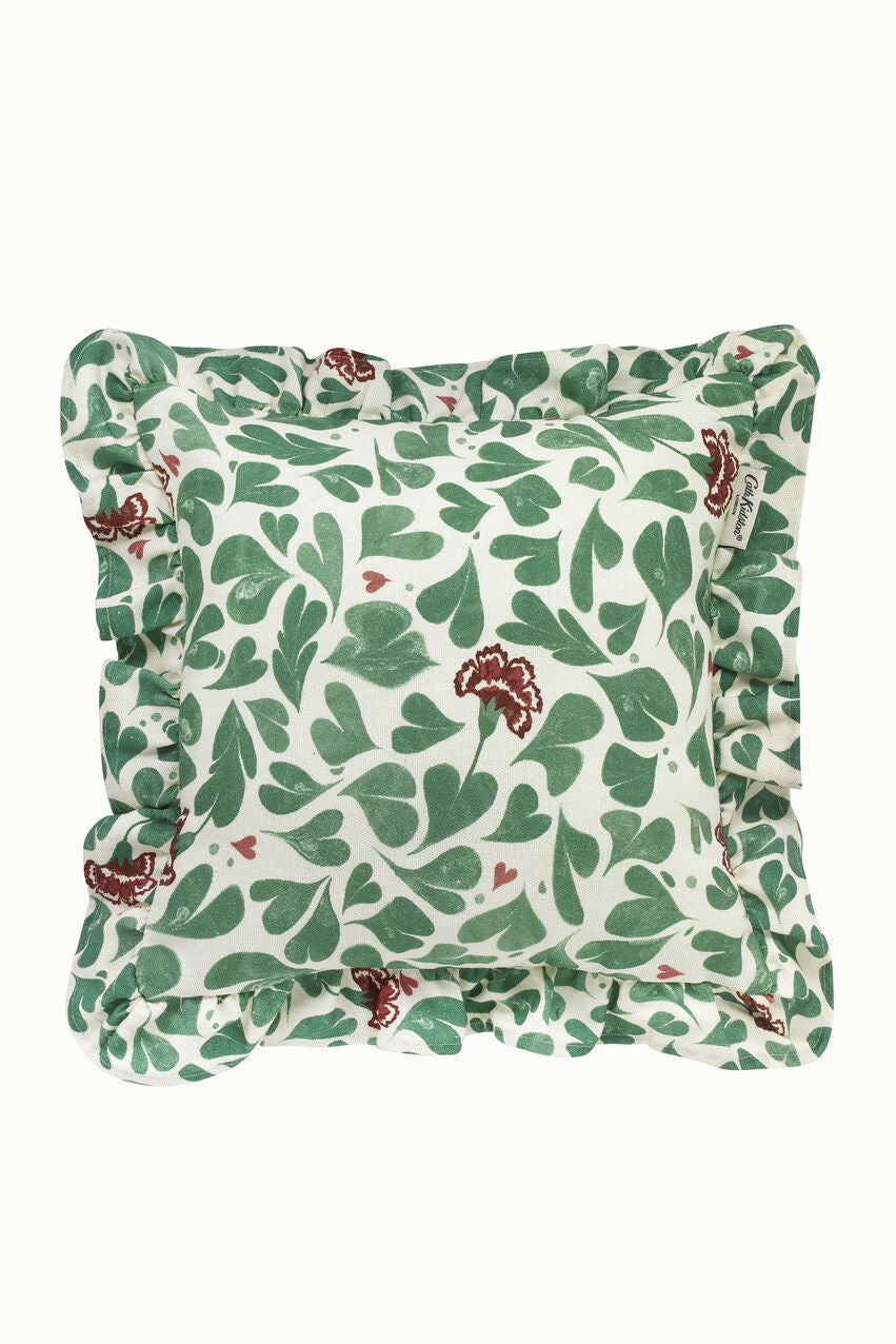 Marble Hearts Frill Detail Square Cushion - Green