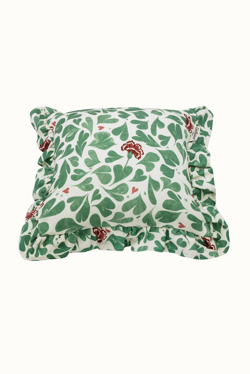 Marble Hearts Frill Detail Square Back Cushion - Green