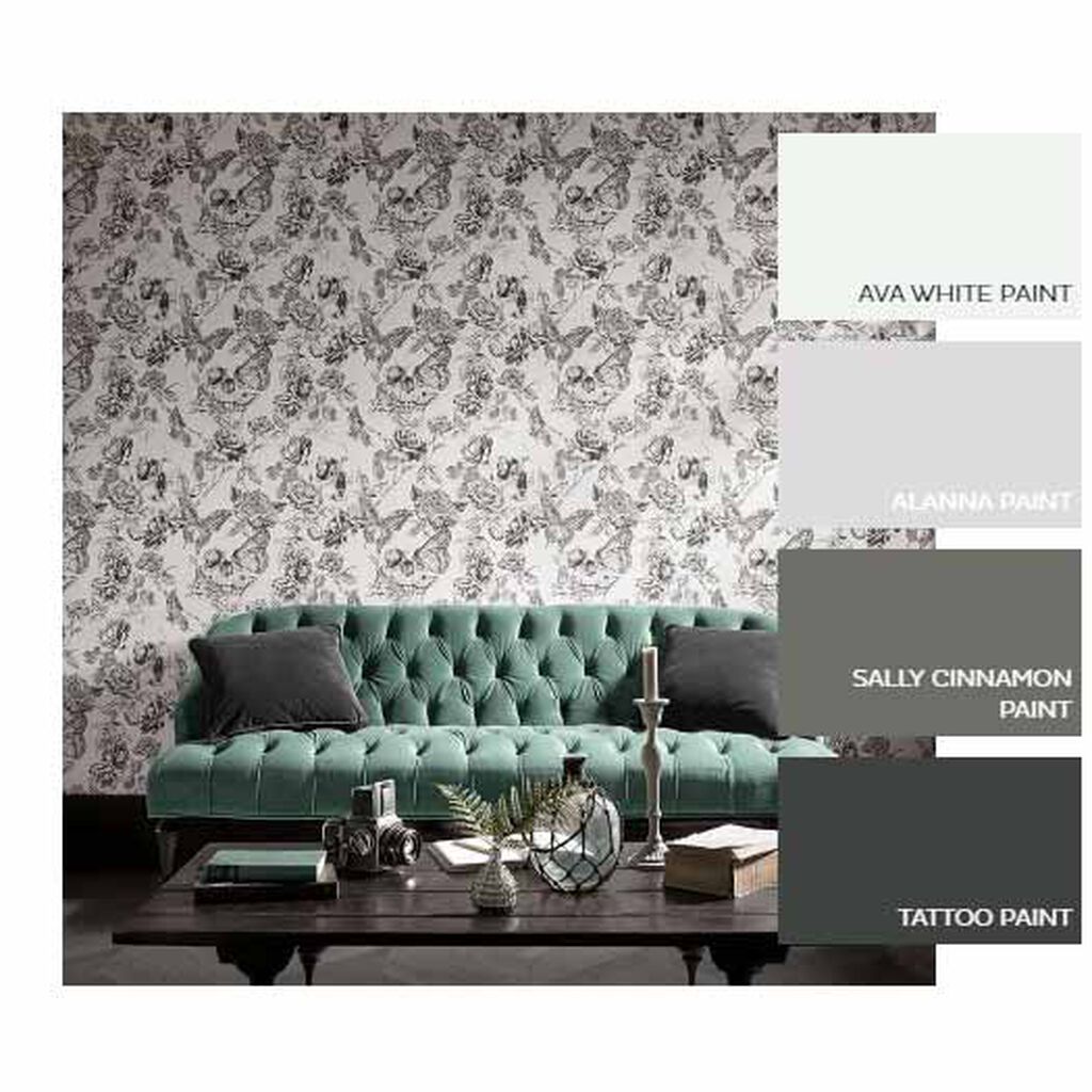 Skull Roses Room Wallpaper - Gray