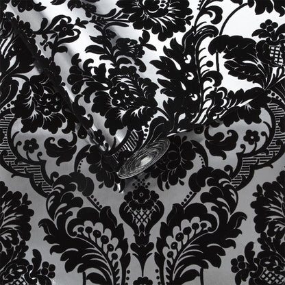 Gothic Damask Flock Wallpaper - Black