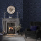 Gothic Damask Flock Room Wallpaper 2 - Blue
