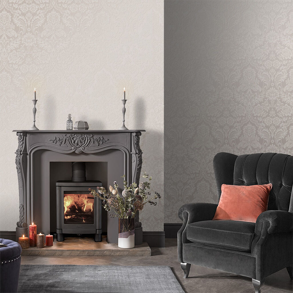 104565 - Gothic Damask Flock Wallpaper - White - Graham & Brown