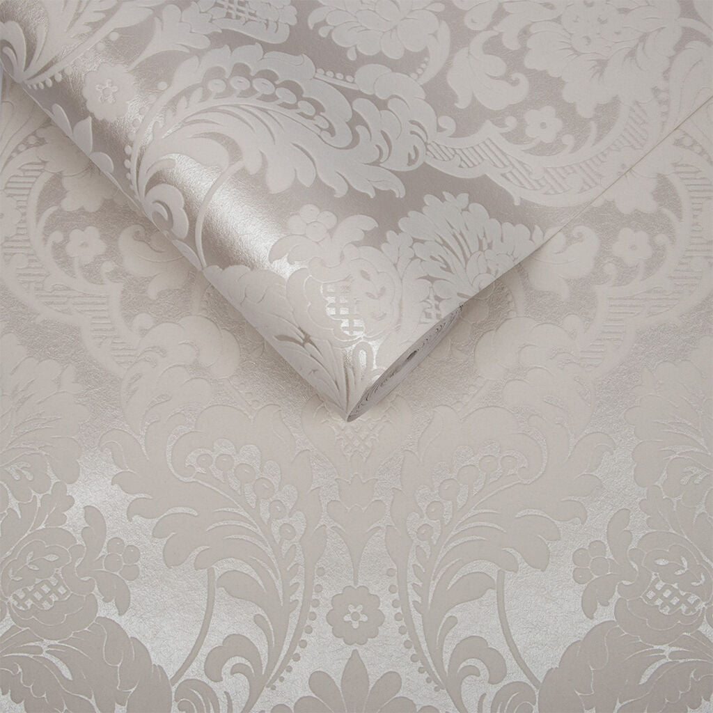 104565 - Gothic Damask Flock Wallpaper - White - Graham & Brown