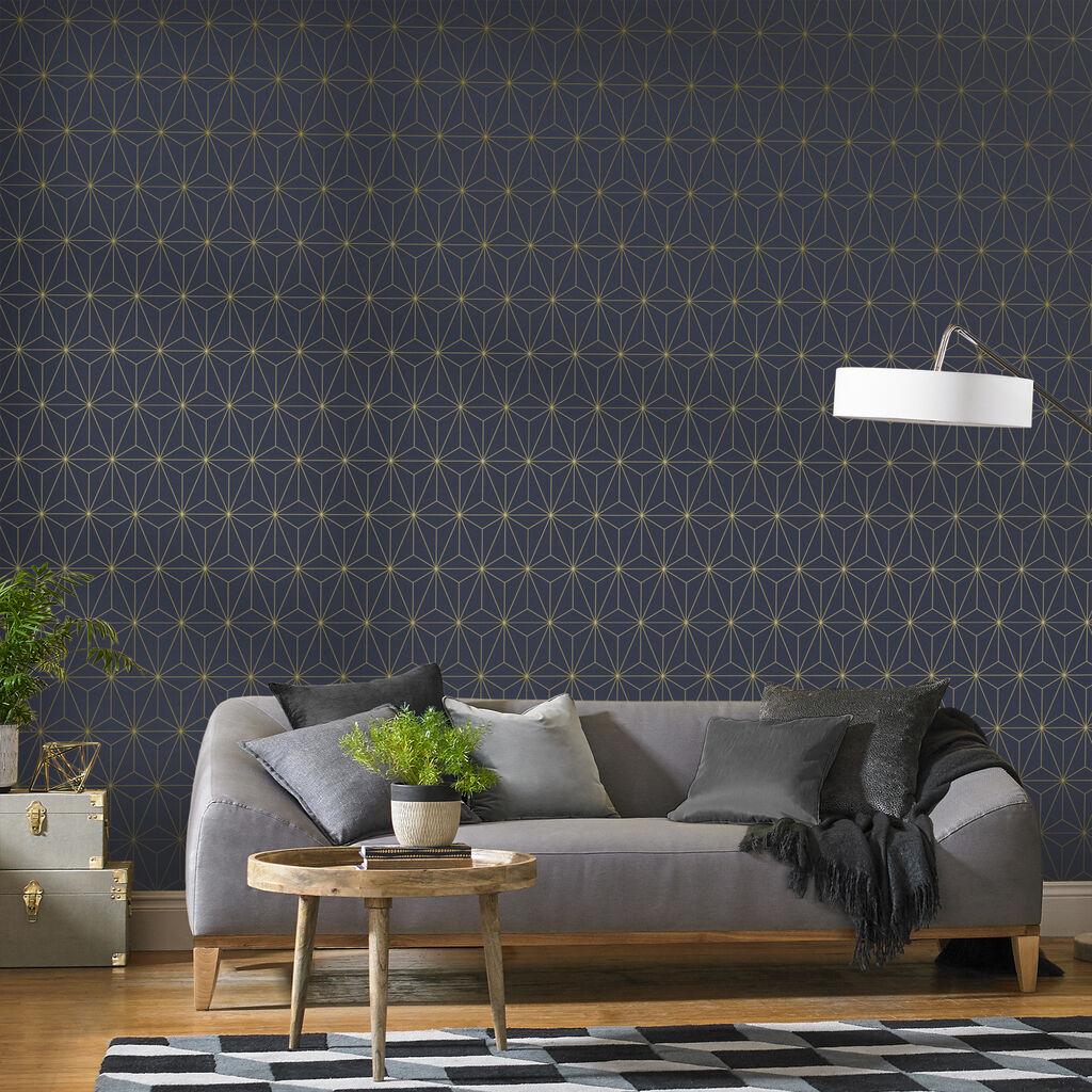 104742 - Prism Wallpaper - Navy Gold - Graham & Brown