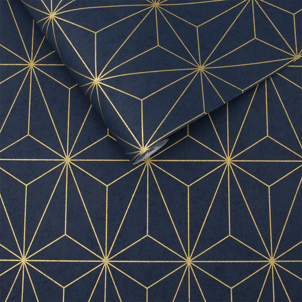 104742 - Prism Wallpaper - Navy Gold - Graham & Brown