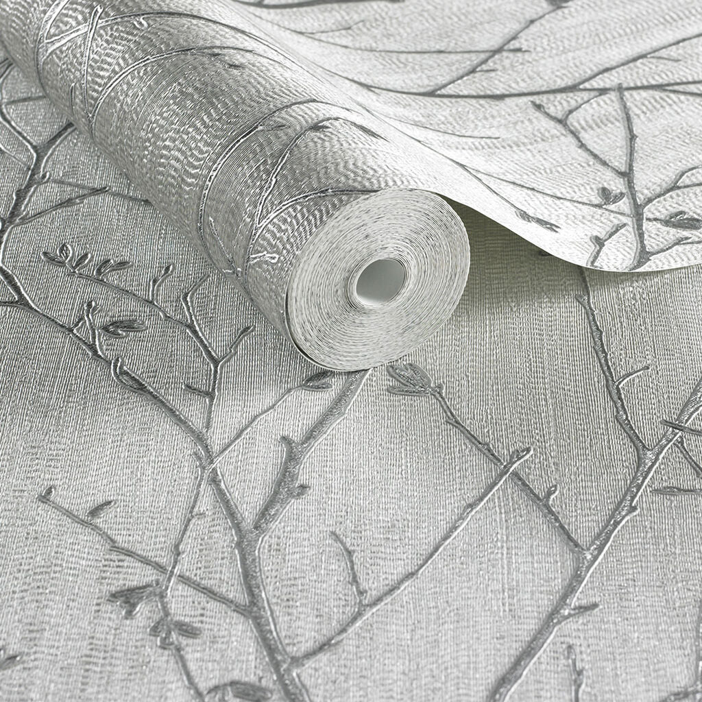 Water Silk Sprig Room Wallpaper - Silver