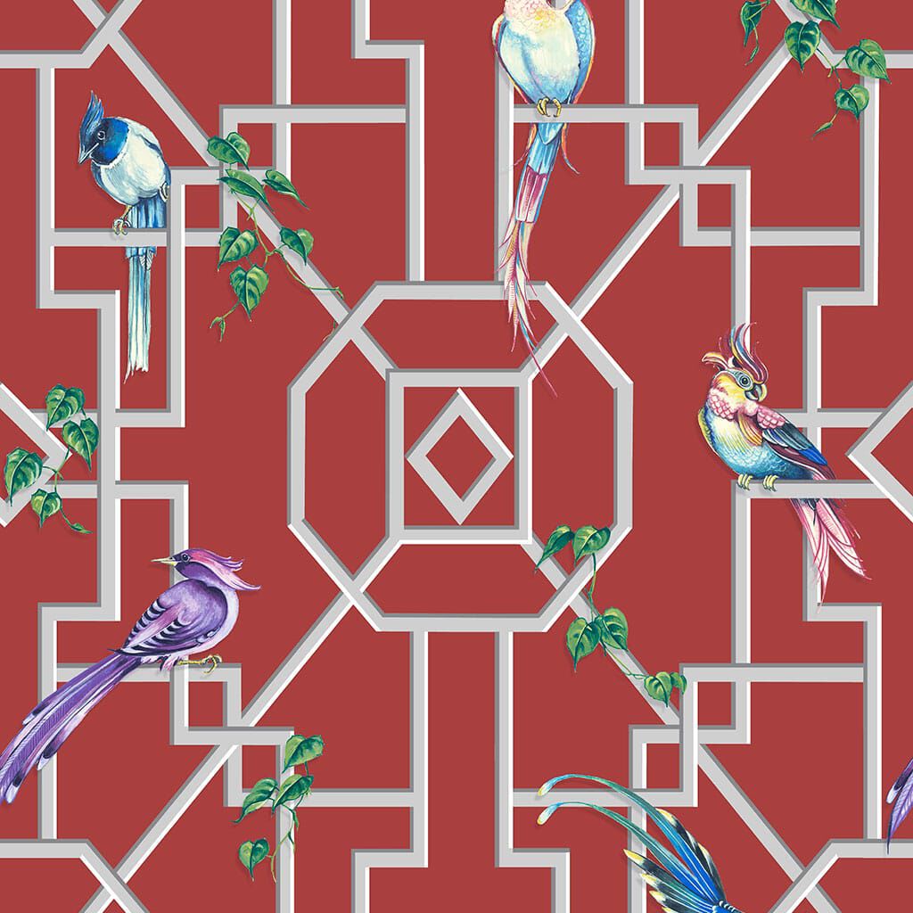Bird Cage Wallpaper - Red