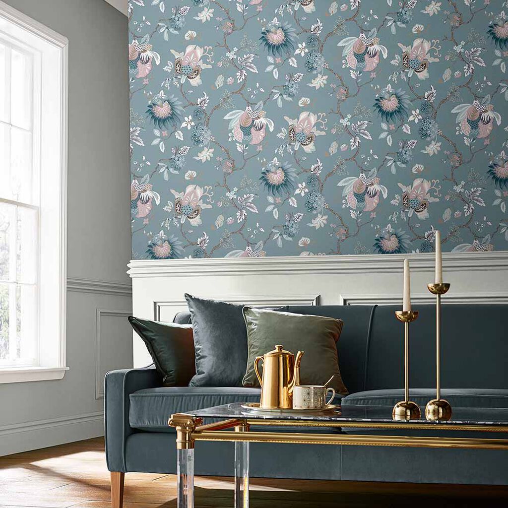 Bordado Room Wallpaper 3 - Blue