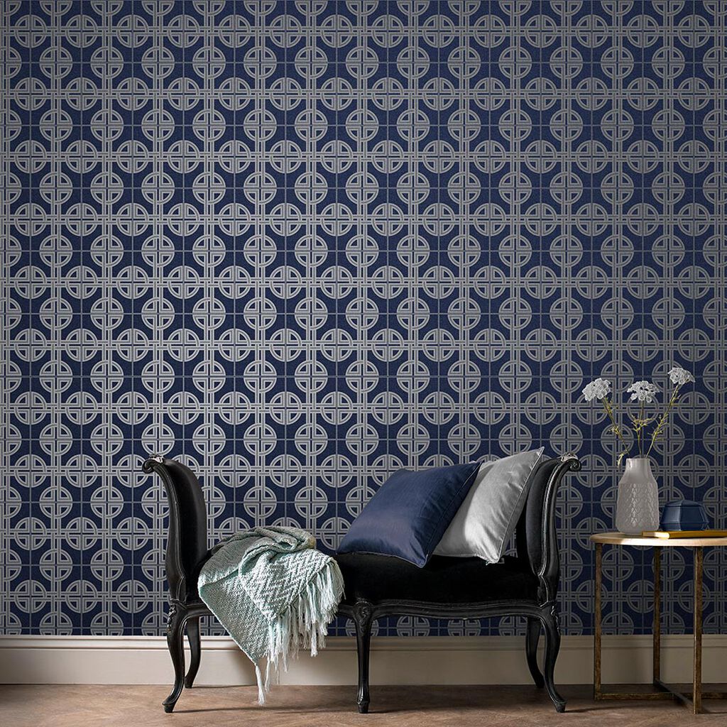 Asian Lattice Room Wallpaper - Blue
