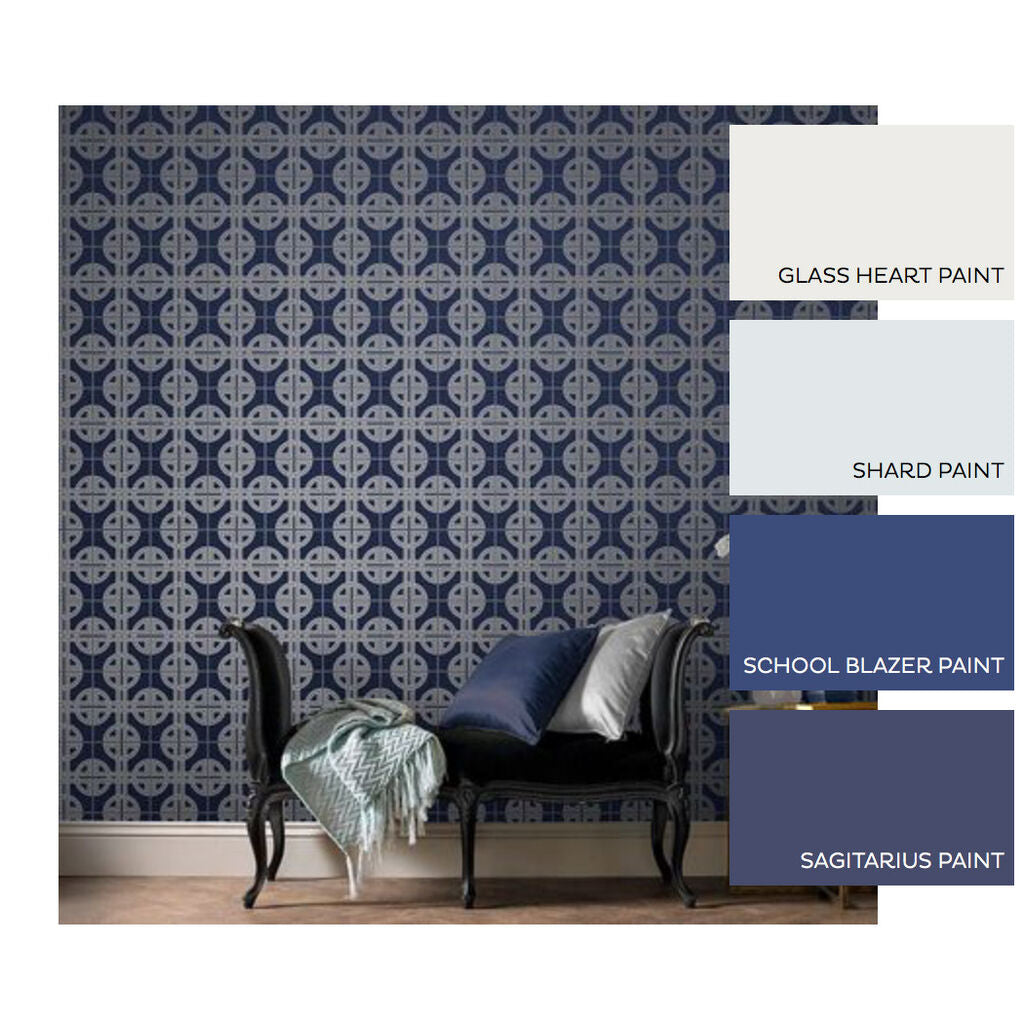 Asian Lattice Room Wallpaper 2 - Blue