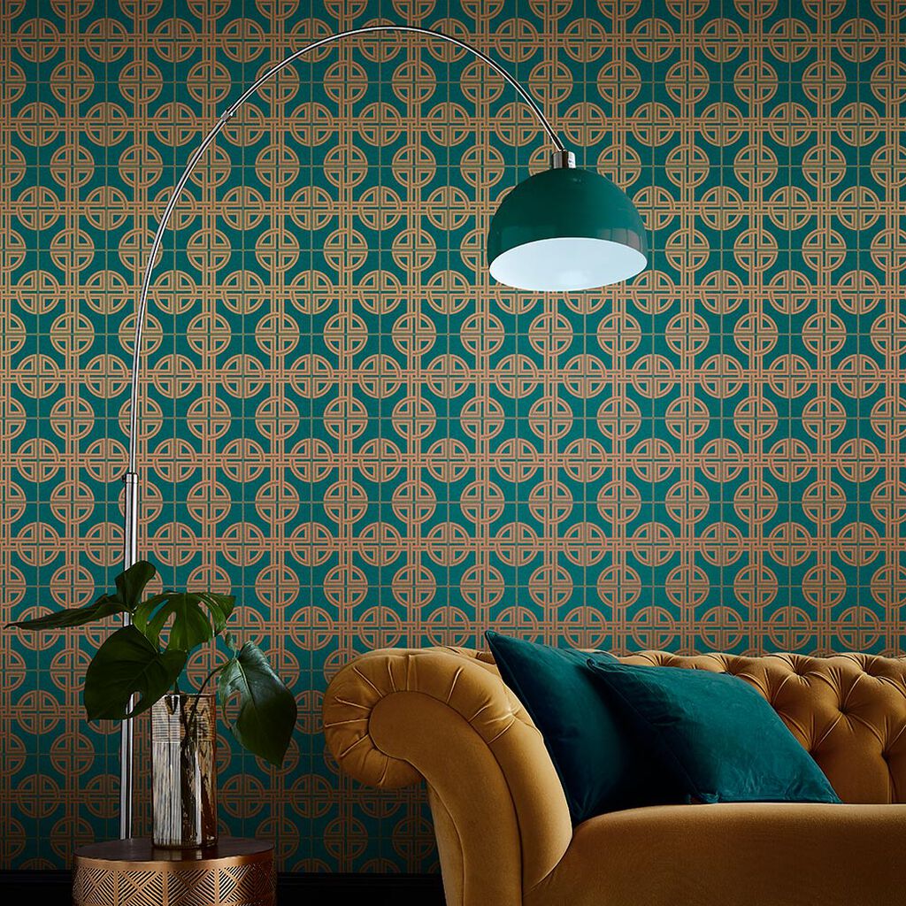 Asian Lattice Room Wallpaper - Green