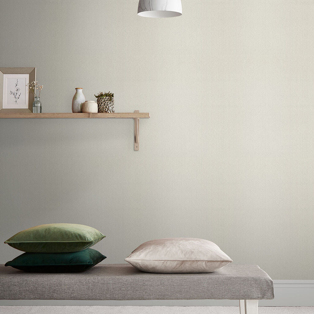Herringbone Texture Ecru Room Wallpaper - Gray