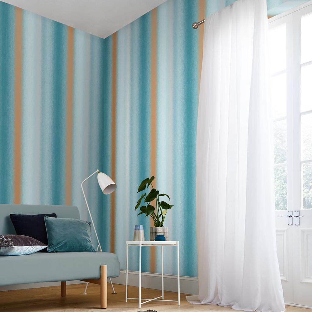 Wild Flower Stripe Room Wallpaper 2 - Teal
