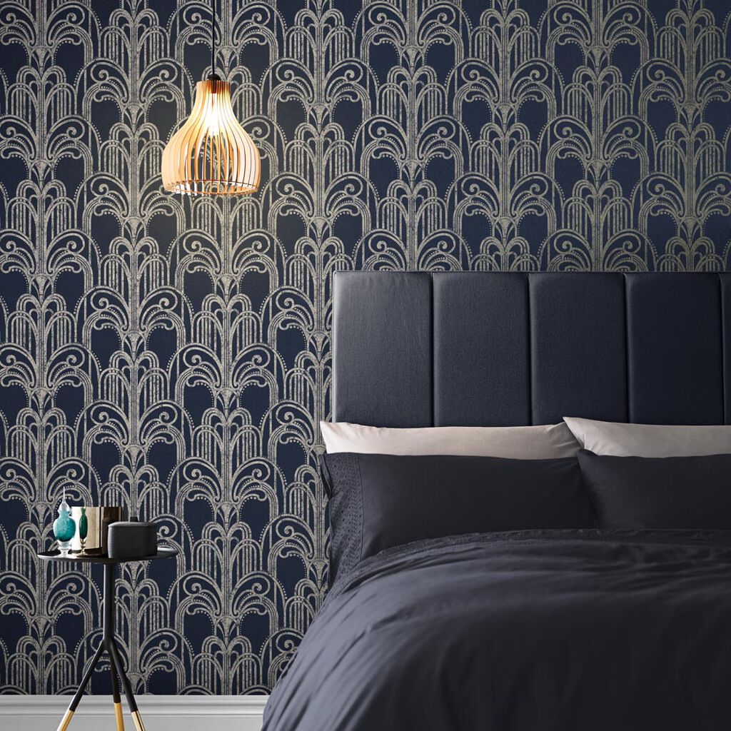 105920 - Art Deco Wallpaper - Midnight - Graham & Brown
