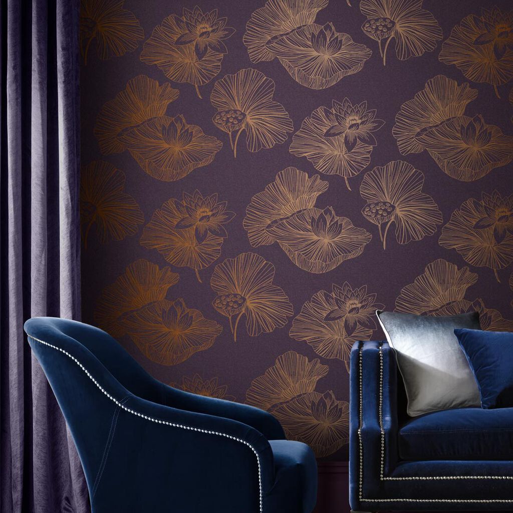 105936 - Lotus Wallpaper - Plum - Graham & Brown