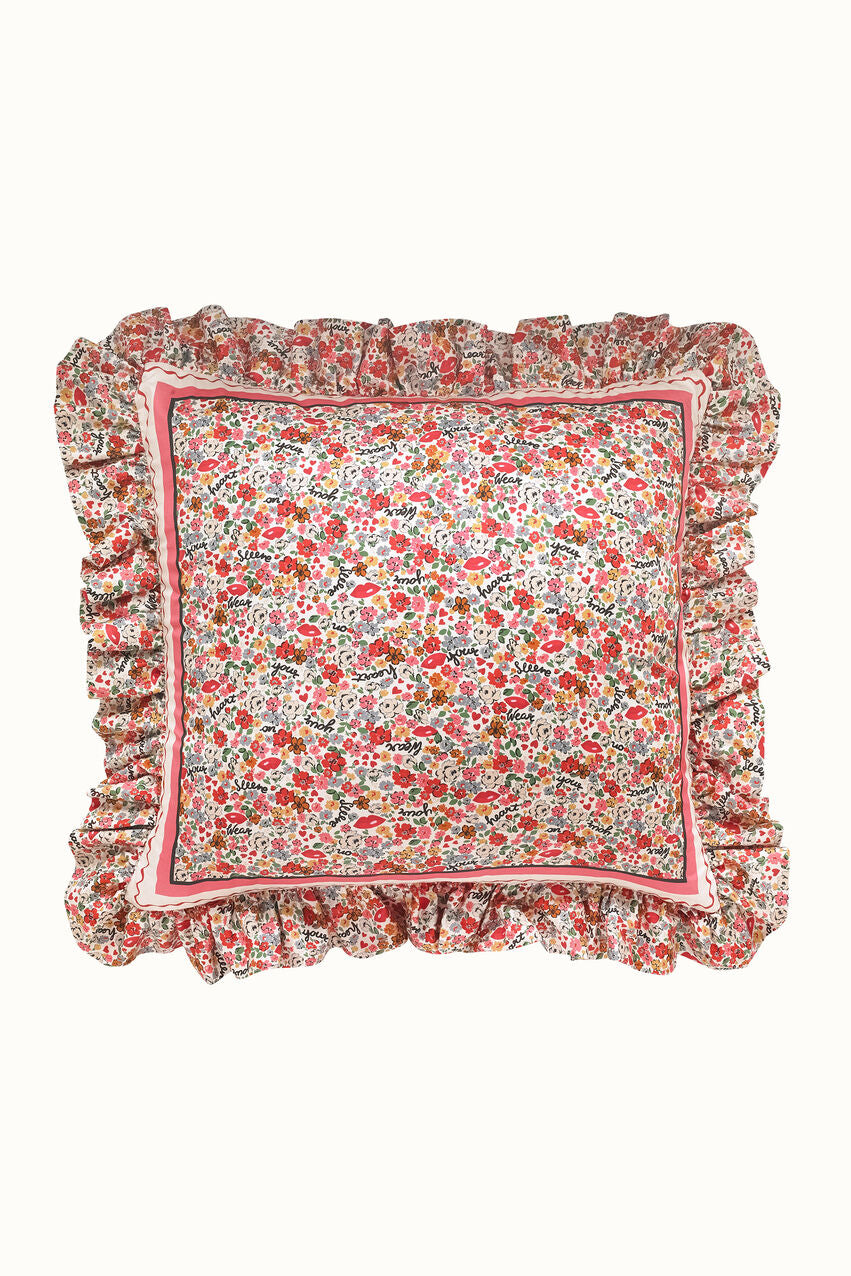 Lots of Love Ditsy Frill Detail Cushion - Pink